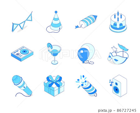 Birthday party - modern line isometric icons set Birthday party - modern line isometric icons set 86727245