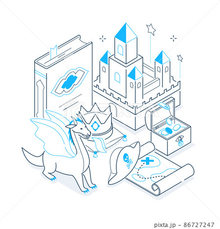 Magic childhood - isometric black and blue line illustration Magic childhood - isometric black and blue line illustration 86727247