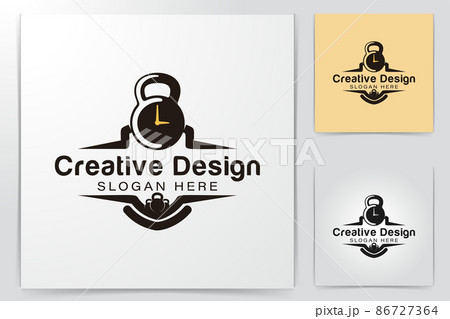 clock and barbell, fitness logo Ideas. Inspiration logo design. Template Vector Illustration. Isolated On White Background 86727364