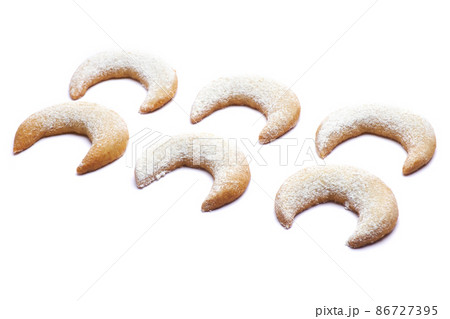 Traditional German or Austrian Vanillekipferl vanilla kipferl cookies isolated on white background 86727395