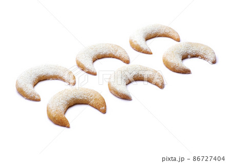Traditional German or Austrian Vanillekipferl vanilla kipferl cookies isolated on white background 86727404