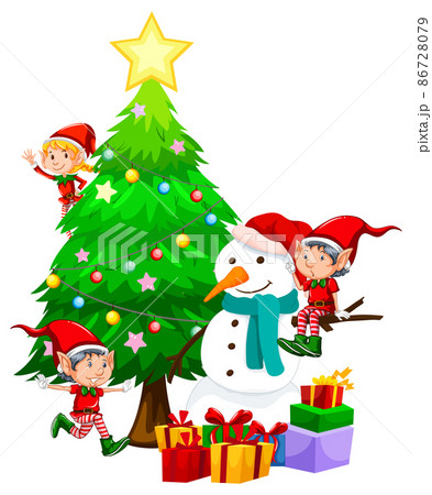 Children celebrating Christmas with snowman 86728079