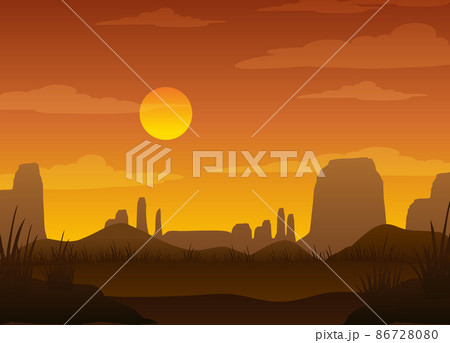 Silhouette savanna forest at sunset time 86728080