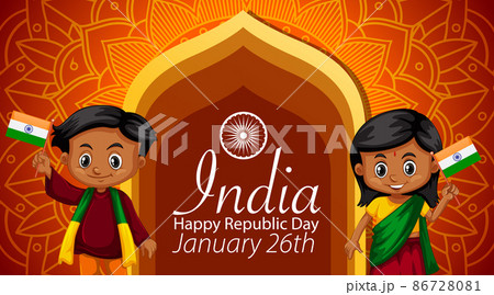 Indian Republic Day Poster with Cartoon Character 86728081