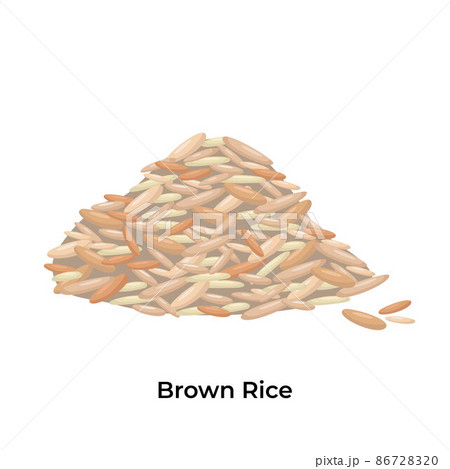 Brown rice. Vector stock illustration isolated on white background for packaging, menu design Asian cuisine. Realistic traditional dish in cartoon style. EPS10 86728320