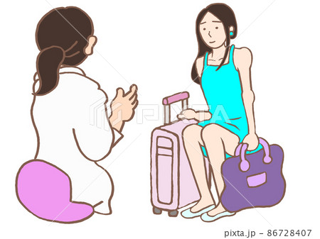 精神科ストレスケア病棟への入院のための診察　パーソナリティ障害の女性と精神科医のイラスト 86728407