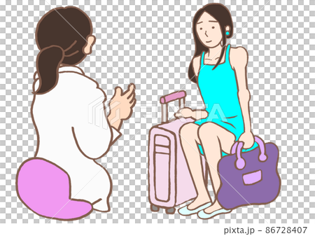 精神科ストレスケア病棟への入院のための診察　パーソナリティ障害の女性と精神科医のイラスト 86728407