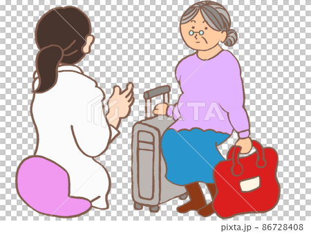 一名患有早期癡呆症的老年婦女和一名精神科醫生的住院檢查插圖 一名患有早期癡呆症的老年婦女和一名精神科醫生的住院檢查插圖 86728408
