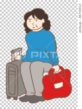 精神病學自願住院:一位面無表情的精神分裂症婦女為休息住院準備行李的插圖 精神病學自願住院:一位面無表情的精神分裂症婦女為休息住院準備行李的插圖 86728412