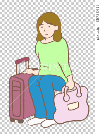 Voluntary hospitalization for psychiatry Illustration of an expressionless depressed woman who is admitted to the stress care ward with luggage Voluntary hospitalization for psychiatry Illustration of an expressionless depressed woman who is admitted to the stress care ward with luggage 86728415