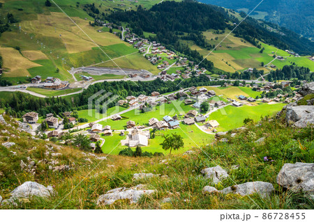 Mountain landscape and Chinaillon village, The Grand-Bornand, France Mountain landscape and Chinaillon village, The Grand-Bornand, France 86728455