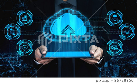 Cloud computing technology and online data storage for shrewd business network concept 86729356