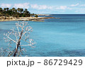 Beautiful beach with blue water, Cliffs in the sea, Top aerial view of Cyprus, Nature Background , Vacation and relax 86729429