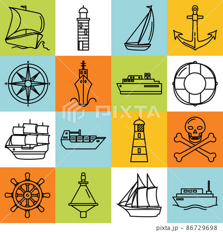 Sea collection of ship and nautical icons in line style 86729698
