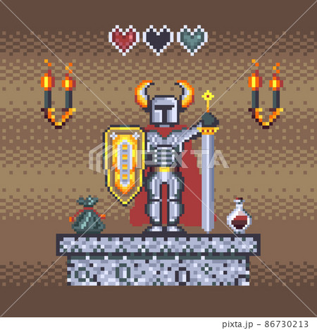 Pixel Art Medieval Knight in Dungeons Scene Pixel Art Medieval Knight in Dungeons Scene 86730213