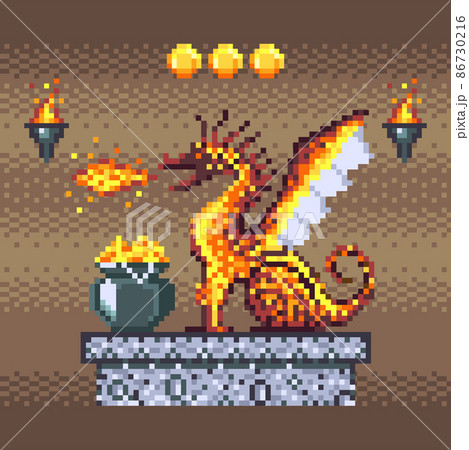 Fire Breathing Dragon Guards Treasures in Dungeon Fire Breathing Dragon Guards Treasures in Dungeon 86730216