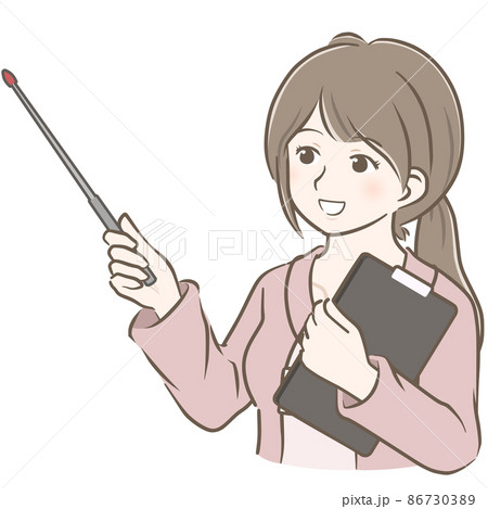指示棒を持ってほほえむ若い私服女性社員 86730389