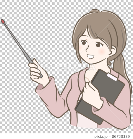 指示棒を持ってほほえむ若い私服女性社員 86730389