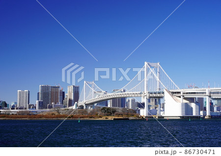 東京臨海副都心　東京湾とレインボーブリッジ 86730471