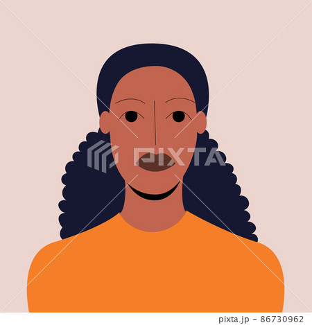 Portrait of a beautiful African American woman with afro hair on isolated background. Diversity of fashion and beauty. Colorful vector illustration in flat style. 86730962