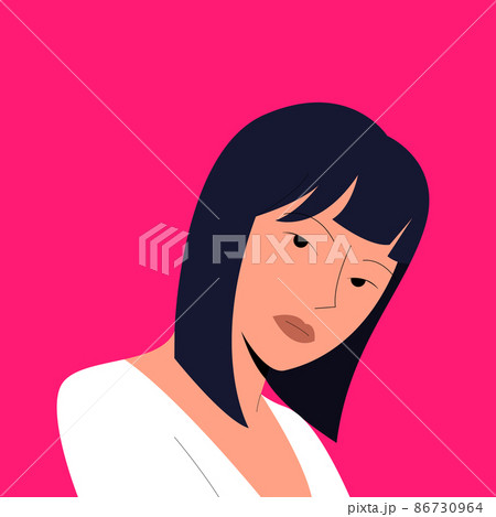 Portrait of a beautiful Asian woman in half-turn on isolated pink background. Diversity of fashion and beauty. Colorful vector illustration in flat style. Eps 10. 86730964