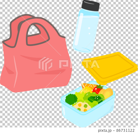 食品保存容器に入った食べ物とドリンクボトル 86731122