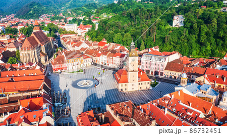 Brasov, Romania. Aerial view of historic city in Transylvania, Eastern Europe landmark. 86732451
