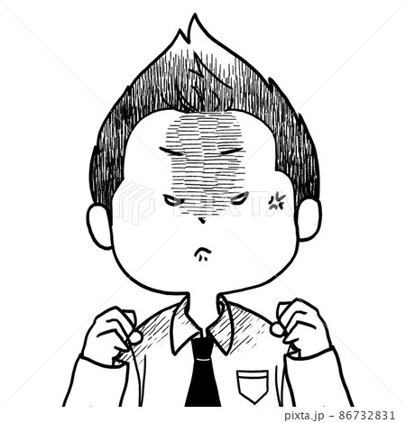ゆるい男性キャラクターイラストサラリーマンすごく怒る白黒 ゆるい男性キャラクターイラストサラリーマンすごく怒る白黒 86732831