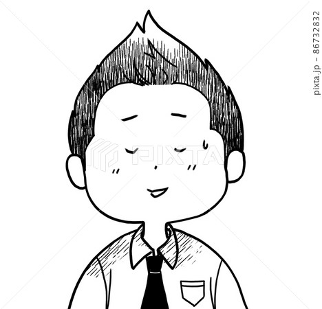ゆるい男性キャラクターイラストサラリーマン照れる白黒のイラスト素材