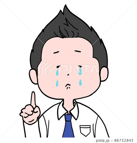 ゆるい男性キャラクターイラスト泣く指差し 86732845