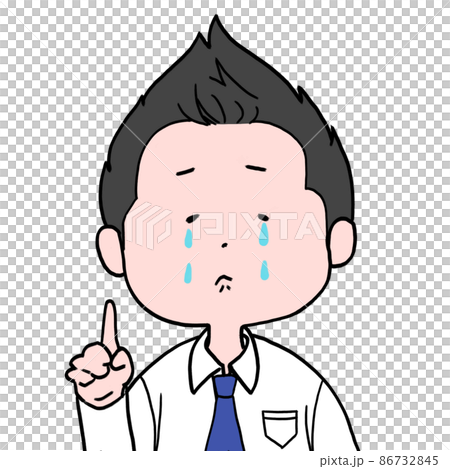 ゆるい男性キャラクターイラスト泣く指差し 86732845