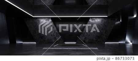 abstract dark concrete basement hall background backdrop with metal and concrete elements 3d render illustration 86733073