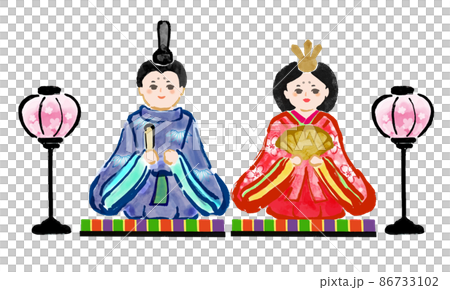ひな人形の手描き和風イラスト 86733102