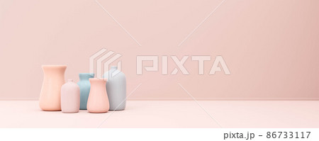 pastel rose and blue vases in front of pastel pink background 3d render illustration pastel rose and blue vases in front of pastel pink background 3d render illustration 86733117
