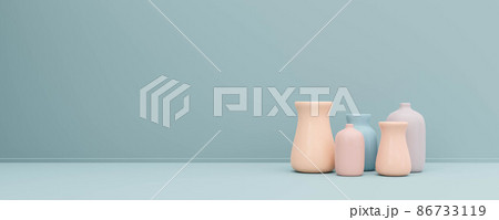blue and rose vase on pastel blue background 3d render illustration 86733119