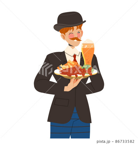 Gastronomic Tourism with Man Character Holding Authentic English Dish with Beer and Fish and Chips Vector Illustration Gastronomic Tourism with Man Character Holding Authentic English Dish with Beer and Fish and Chips Vector Illustration 86733582