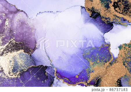 Purple gold abstract background of marble liquid ink art painting on paper . 86737183
