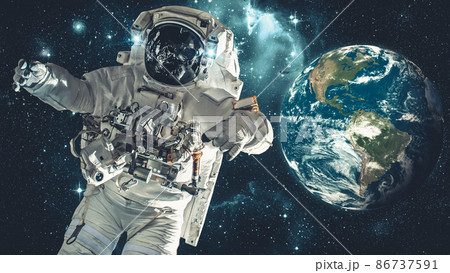 Astronaut spaceman do spacewalk while working for spaceflight mission 86737591