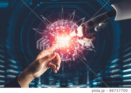 Futuristic AI thinking of droid robot artificial intelligence concept Futuristic AI thinking of droid robot artificial intelligence concept 86737700