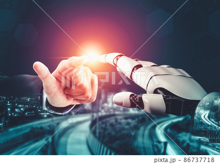 Futuristic AI thinking of droid robot artificial intelligence concept Futuristic AI thinking of droid robot artificial intelligence concept 86737718