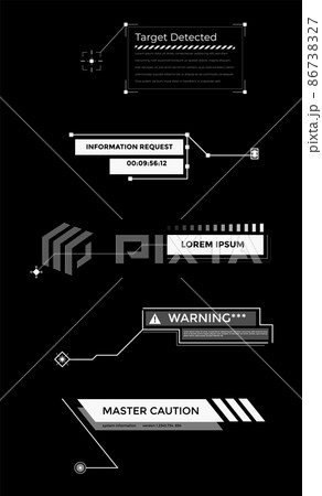 Callouts titles banner. Futuristic digital line text frame boxes and label emplate set. Pop-up or description boxes, speech bubbles. Interface design elements of simple communication 86738327