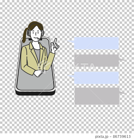 Illustration facial expression set of the upper body of the telephone operator with an income microphone 86739613