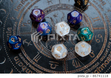 Zodiac horoscope with divination dice 86741118