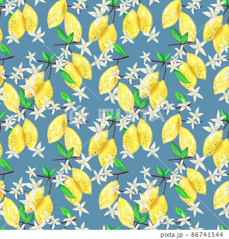 Seamless pattern with lemons and lemon flowers. Bright design for scrapbooking, textile, wallpaper, other surface.  86741544
