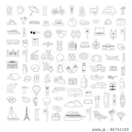 Collection of linear stickers for vacation and travel. Collection of linear stickers for vacation and travel. 86742100