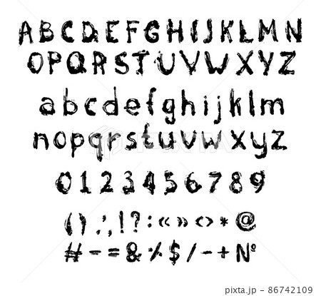 Set of letters, numbers and punctuation marks in grunge style. Abstract font. Set of letters, numbers and punctuation marks in grunge style. Abstract font. 86742109