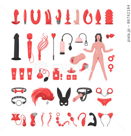Vector collection of sex games, sexual devices and machines, dildos, vibrators, lubricants, bondage, lingerie, anal, vaginal, and oral items for men, women, and couples. Set in style flat and realism. Vector collection of sex games, sexual devices and machines, dildos, vibrators, lubricants, bondage, lingerie, anal, vaginal, and oral items for men, women, and couples. Set in style flat and realism. 86742164