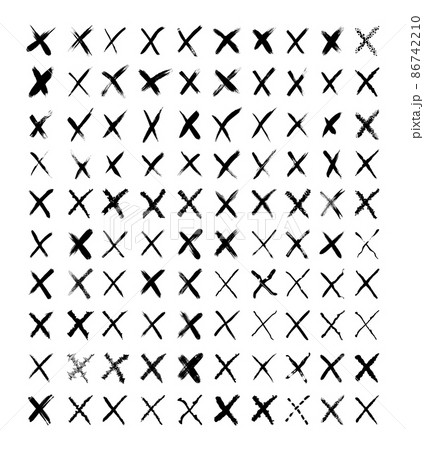 Vector collection of texturing crosses. Big set of grunge elements. Criss-cross and marks for your projects in a dirty and freehand style. 86742210