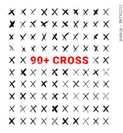 Vector collection of texturing crosses. Big set of grunge elements. Criss-cross and marks for your projects in a dirty and freehand style. 86742211
