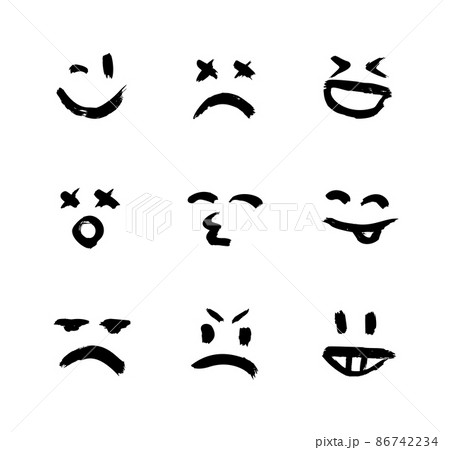 Set of vector emoticons, smiley, and mood expressions. Modern grunge and textured emoji looks like graffiti for any projects, prints, and web interfaces. Templates for your design. Set of vector emoticons, smiley, and mood expressions. Modern grunge and textured emoji looks like graffiti for any projects, prints, and web interfaces. Templates for your design. 86742234